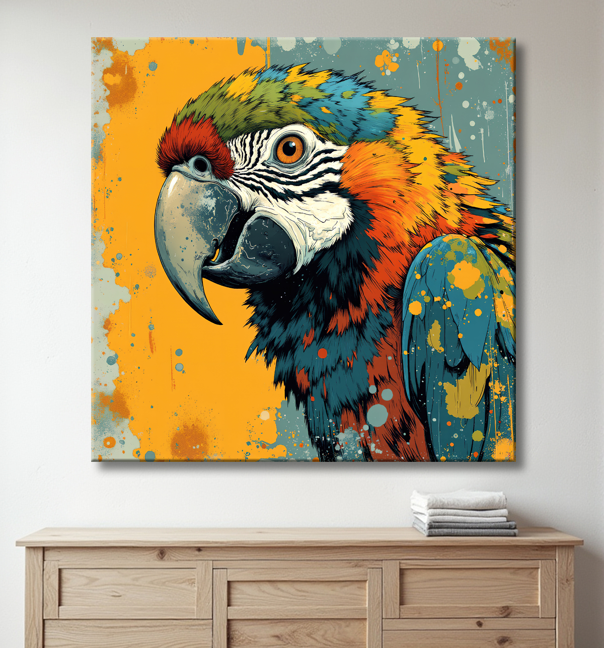 Tableau perroquet - Peinture moderne expressive et colorée avec decor