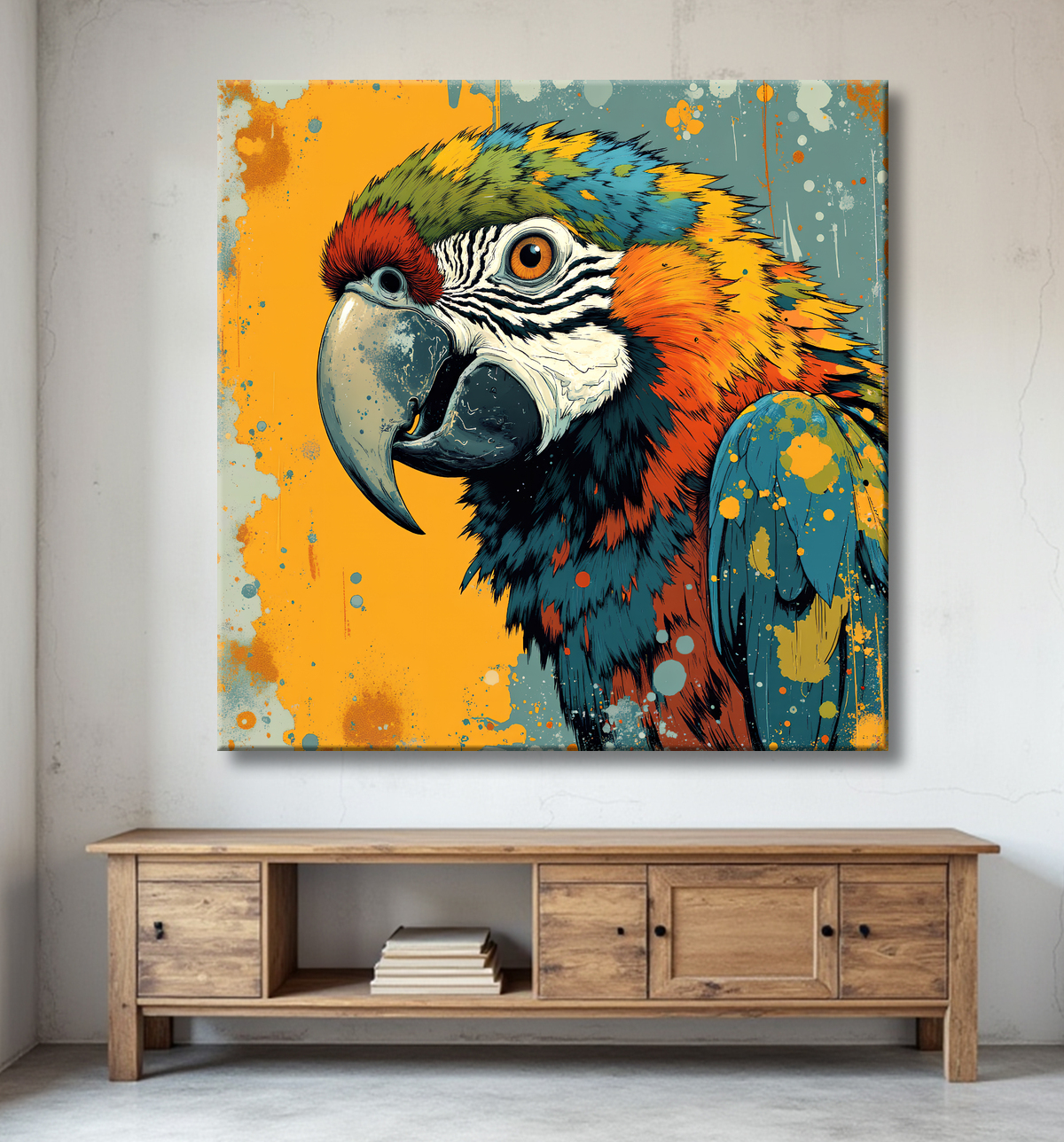 Tableau perroquet - Peinture moderne expressive et colorée avec decor