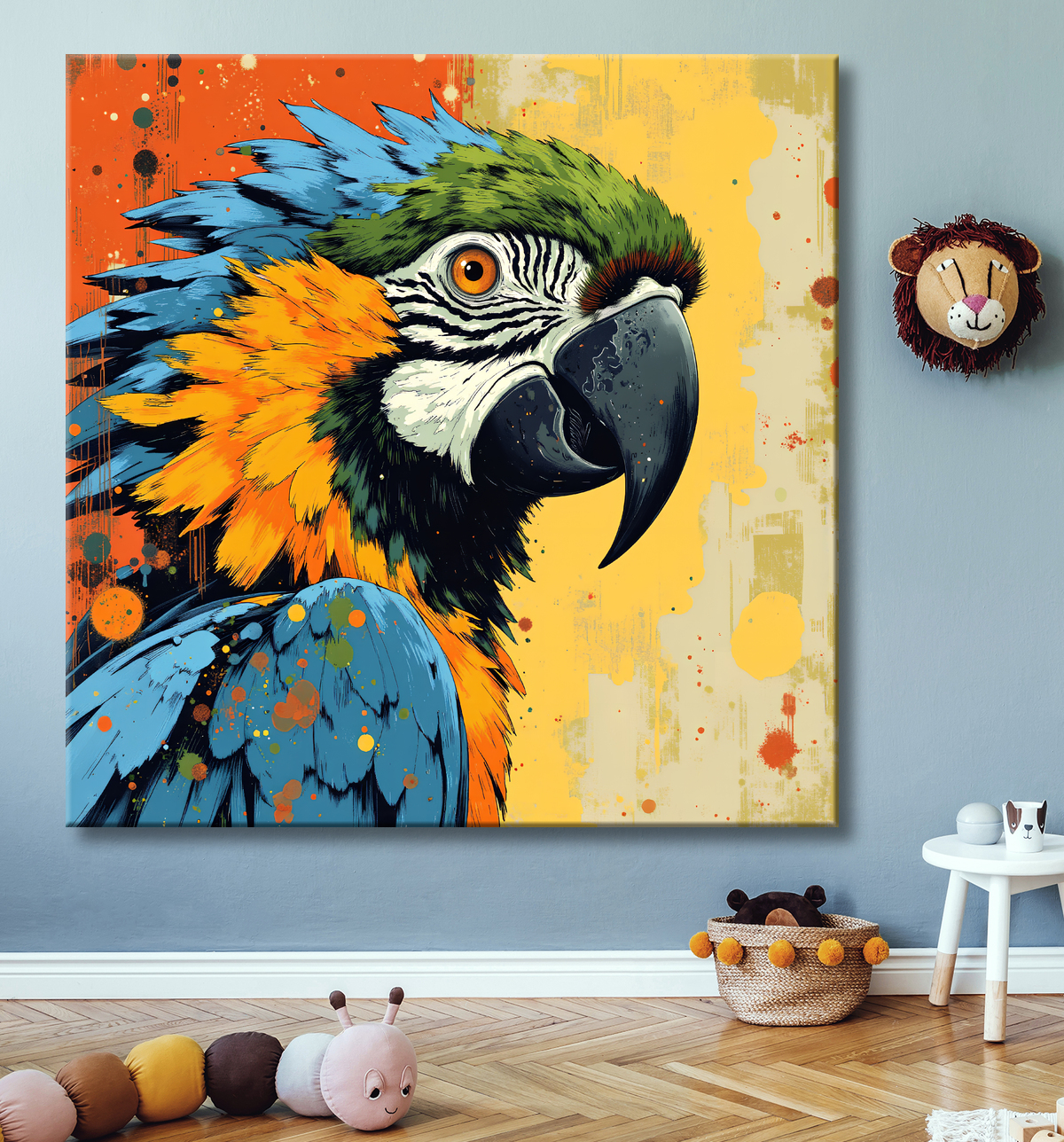 Tableau perroquet - Peinture moderne expressive et colorée avec decor