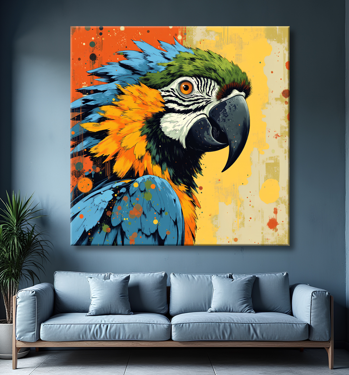 Tableau perroquet - Peinture moderne expressive et colorée avec decor