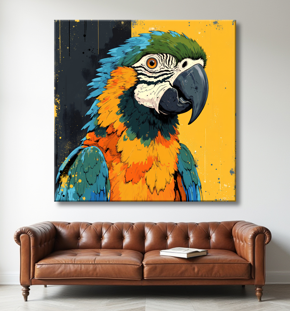 Tableau perroquet - Peinture moderne expressive et colorée avec decor