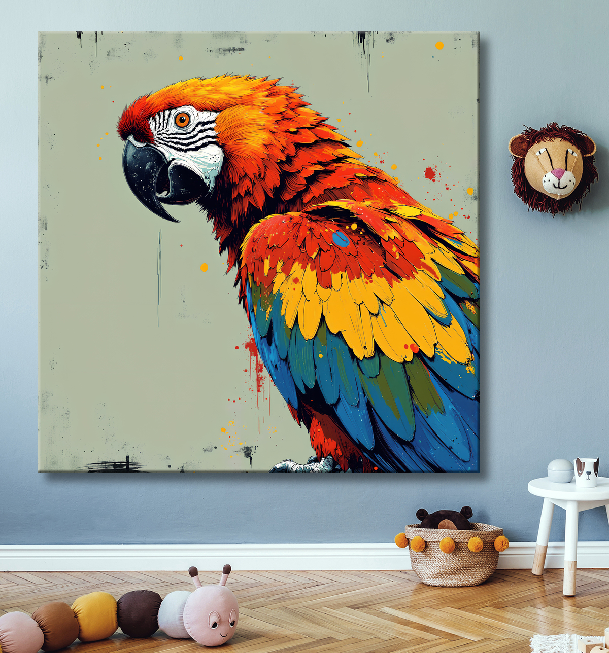 Tableau perroquet - Peinture moderne expressive et colorée avec decor