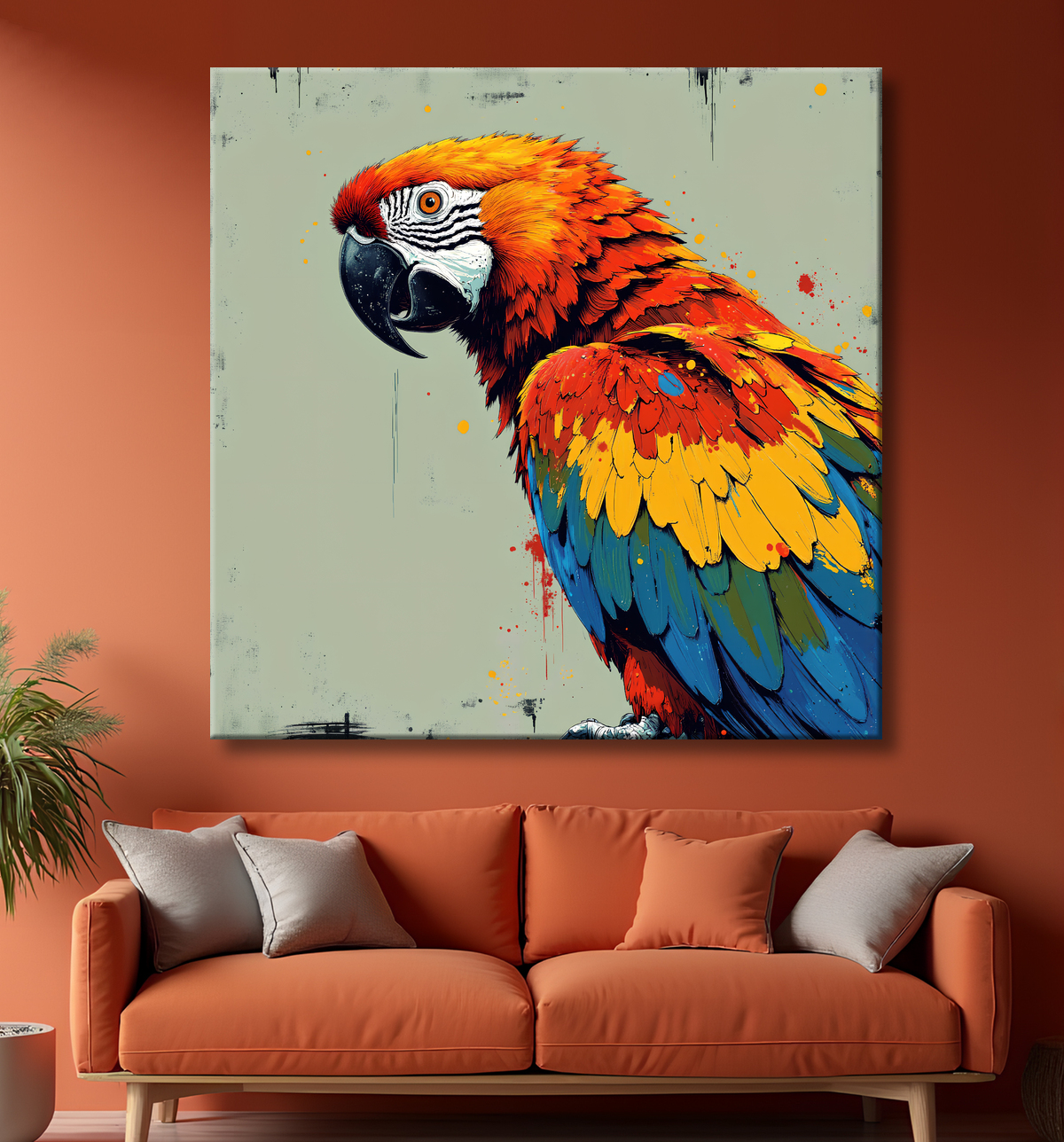 Tableau perroquet - Peinture moderne expressive et colorée avec decor