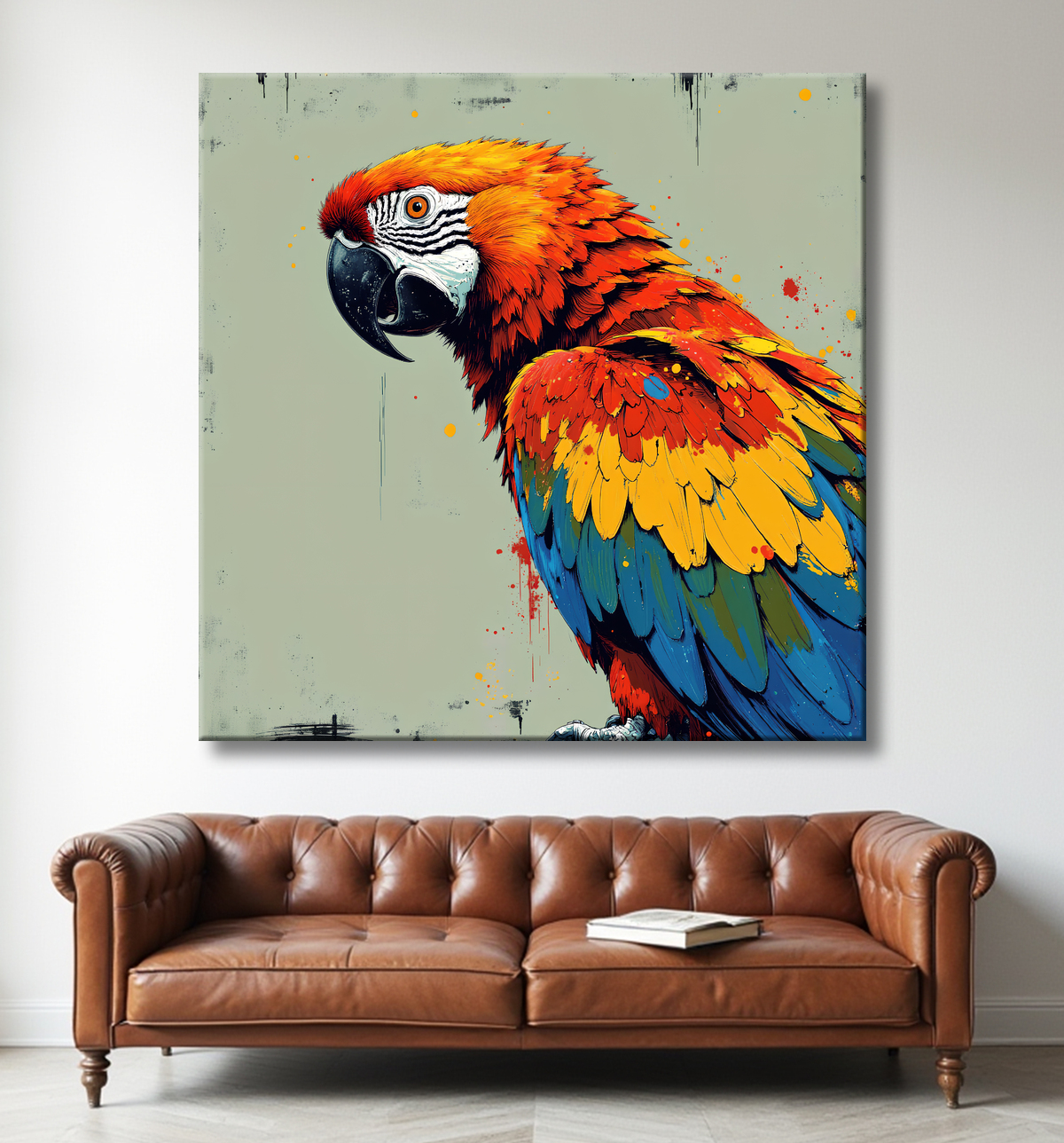 Tableau perroquet - Peinture moderne expressive et colorée avec decor