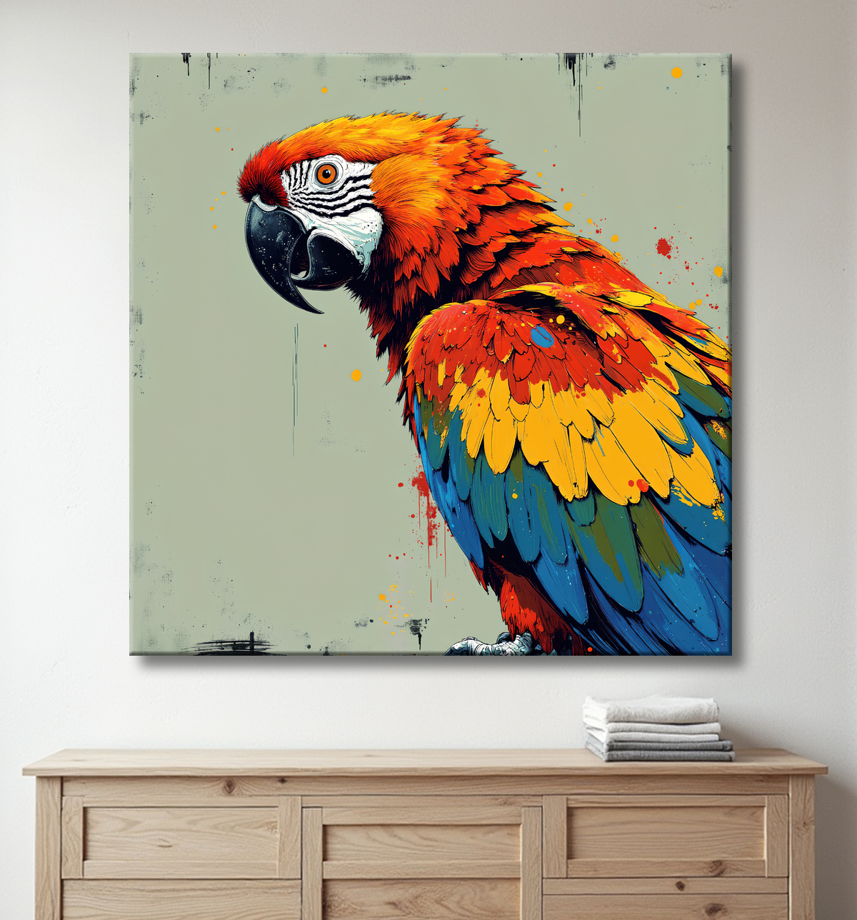 Tableau perroquet - Peinture moderne expressive et colorée avec decor