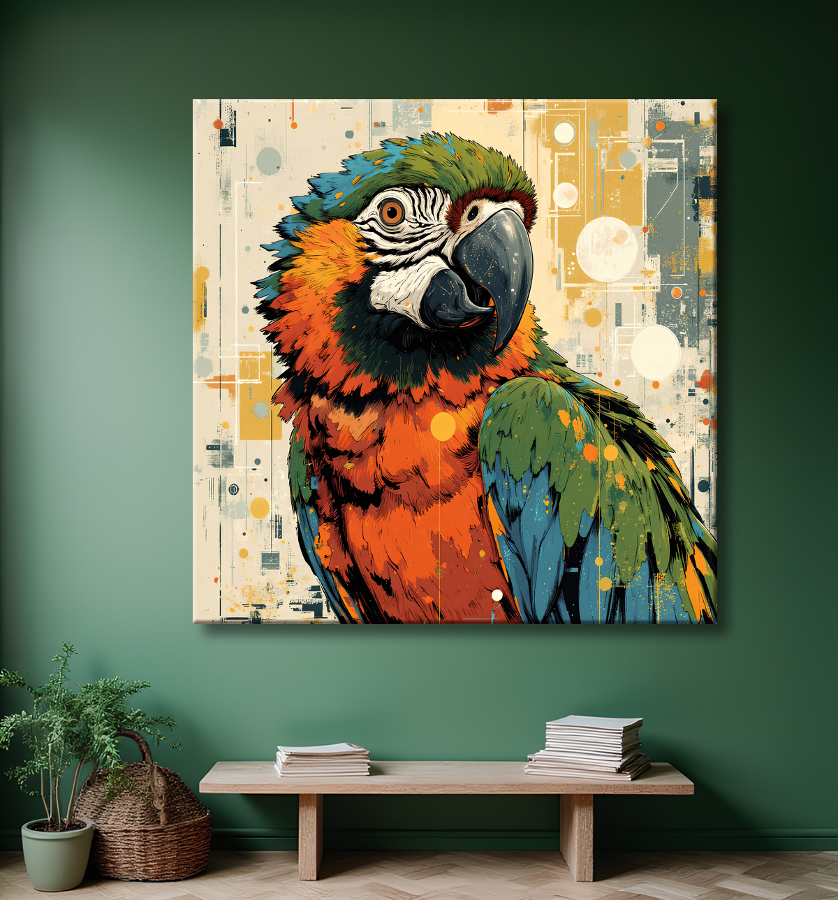Tableau perroquet - Peinture moderne expressive et colorée avec decor