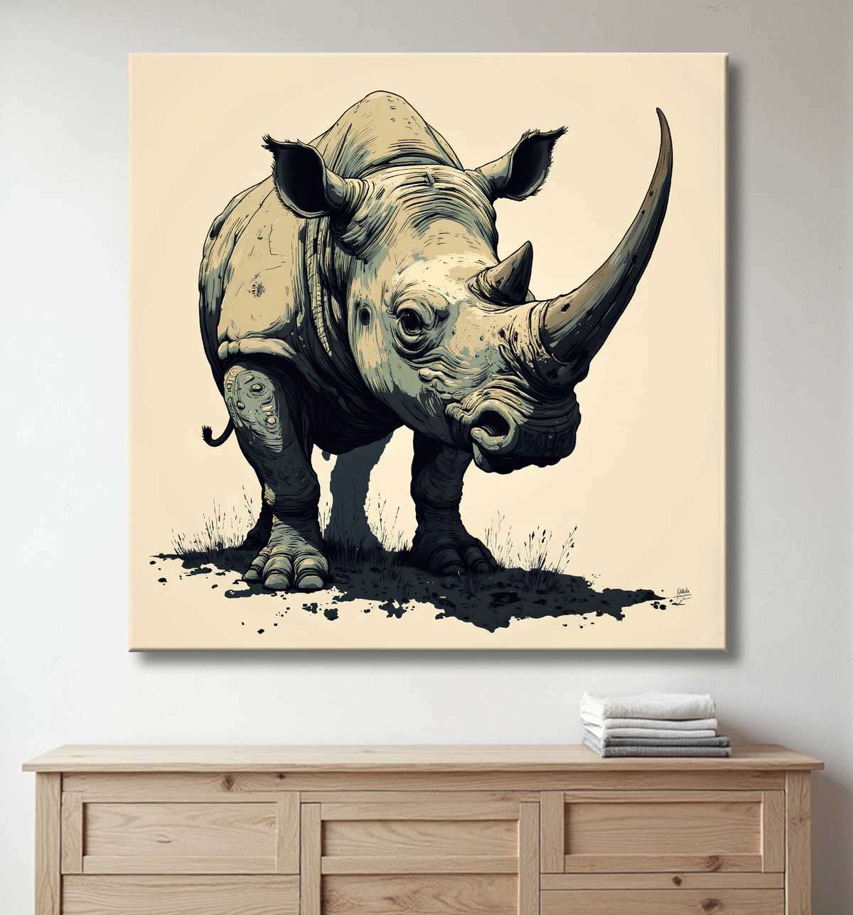 Tableau rhinocéros | Peinture rhinocéros moderne expressive avec decor