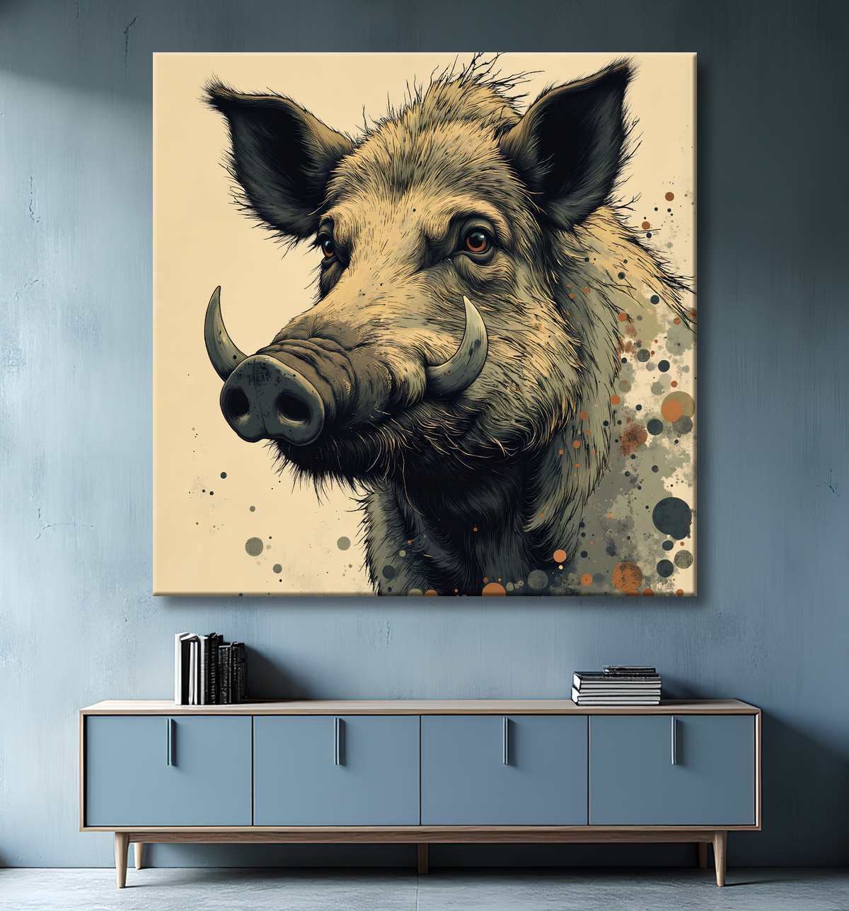 Tableau sanglier | Peinture moderne expressive gibier avec decor