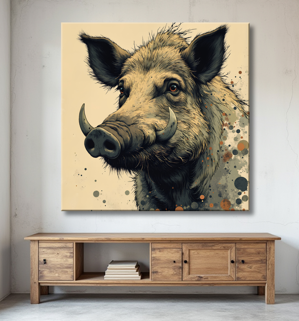 Tableau sanglier | Peinture moderne expressive gibier avec decor