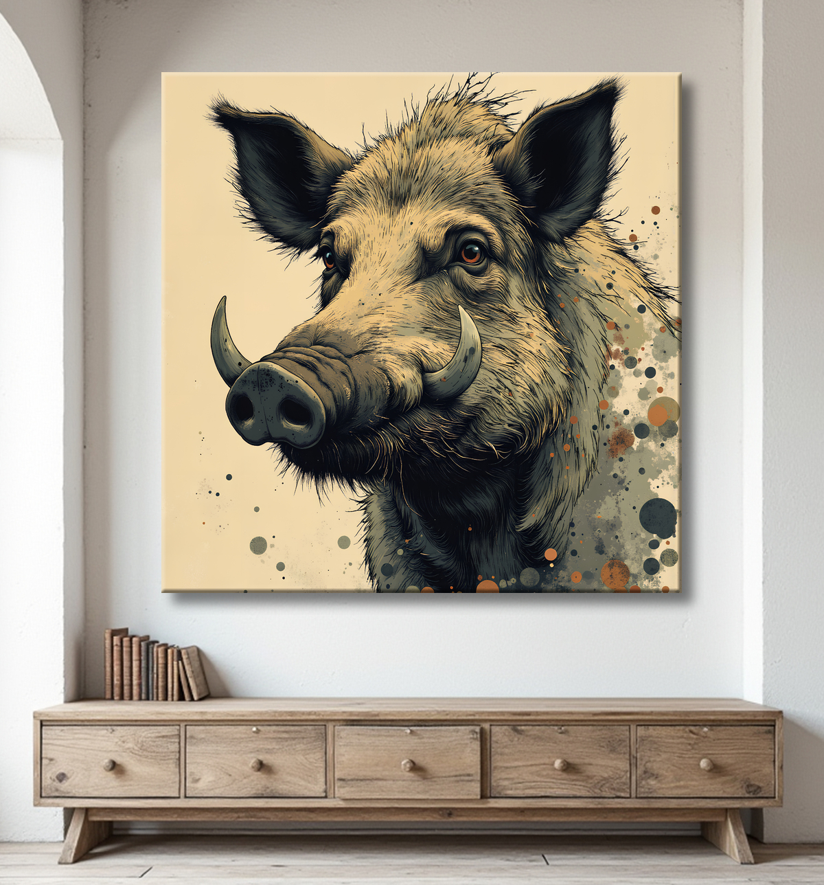 Tableau sanglier | Peinture moderne expressive gibier avec decor