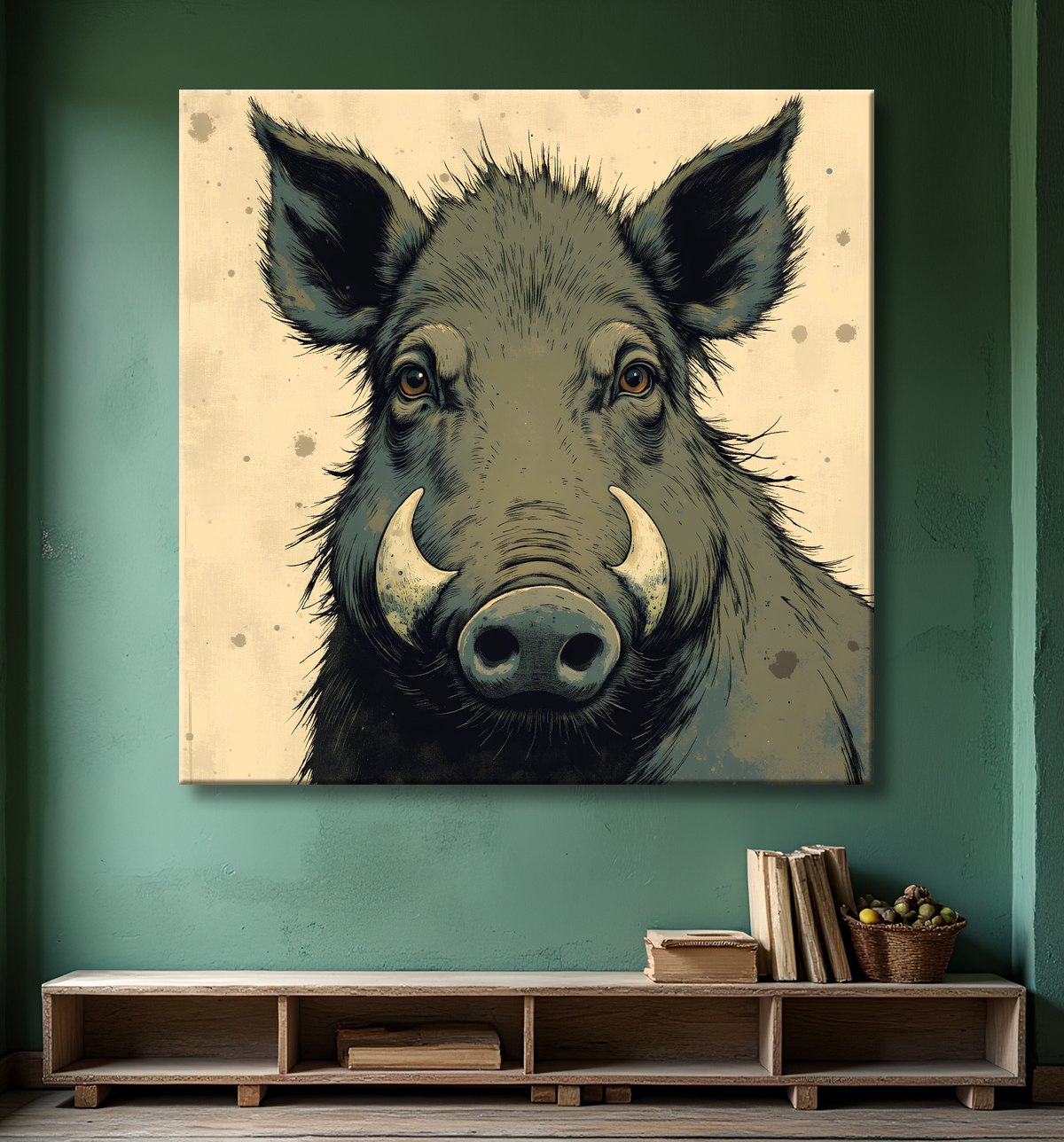 Tableau sanglier | Peinture moderne expressive gibier avec decor