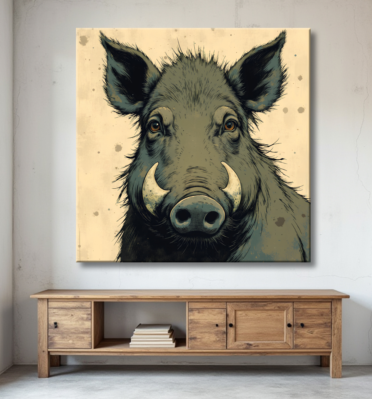 Tableau sanglier | Peinture moderne expressive gibier avec decor