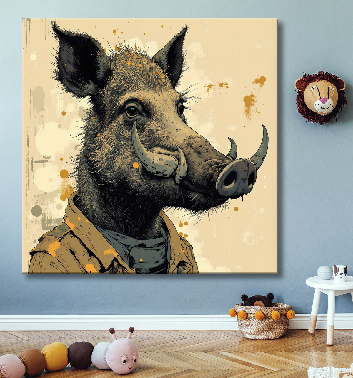 Tableau sanglier | Peinture moderne expressive gibier avec decor
