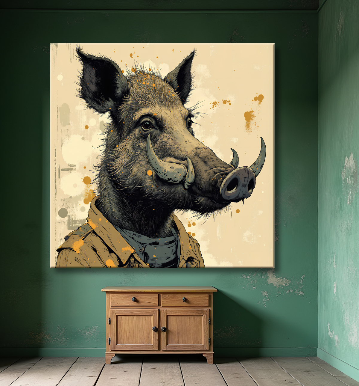 Tableau sanglier | Peinture moderne expressive gibier avec decor