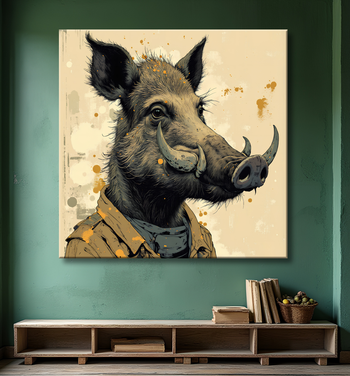 Tableau sanglier | Peinture moderne expressive gibier avec decor