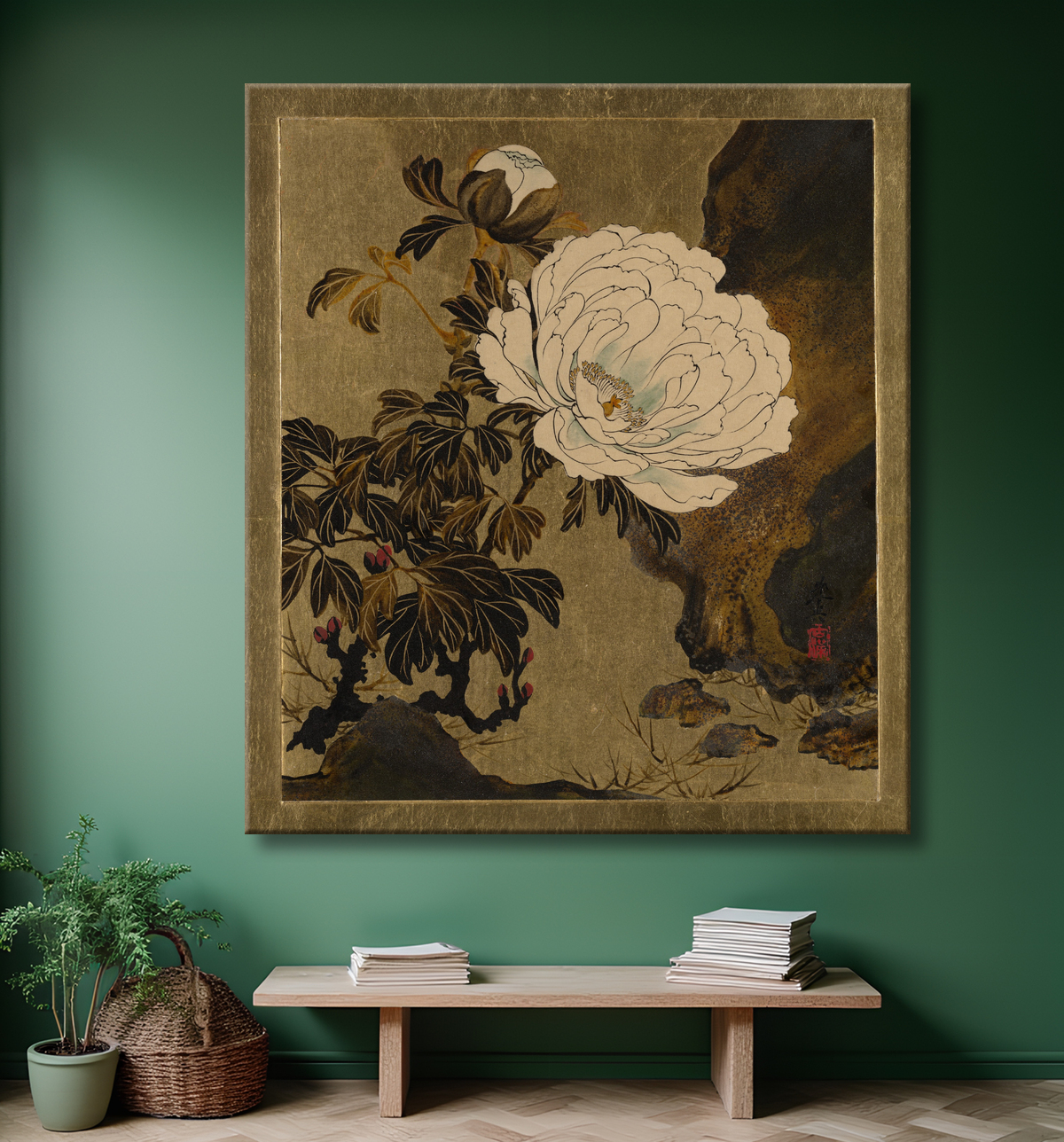 Reproduction Peintures à la laque de divers sujets : Pivoines de Shibata Zeshin avec decor