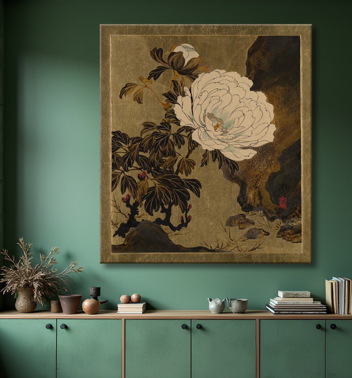 Reproduction Peintures à la laque de divers sujets : Pivoines de Shibata Zeshin avec decor