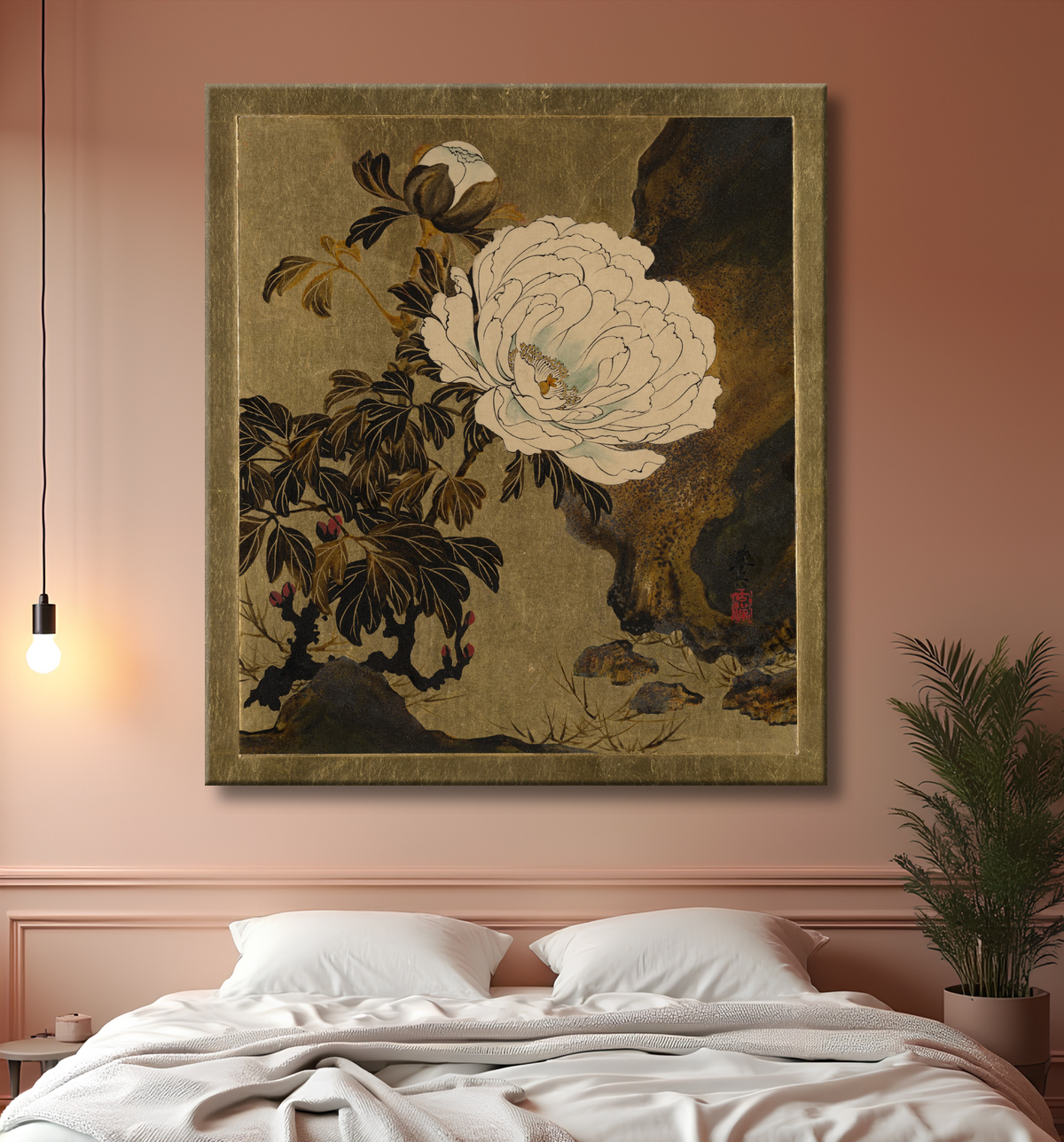Reproduction Peintures à la laque de divers sujets : Pivoines de Shibata Zeshin avec decor
