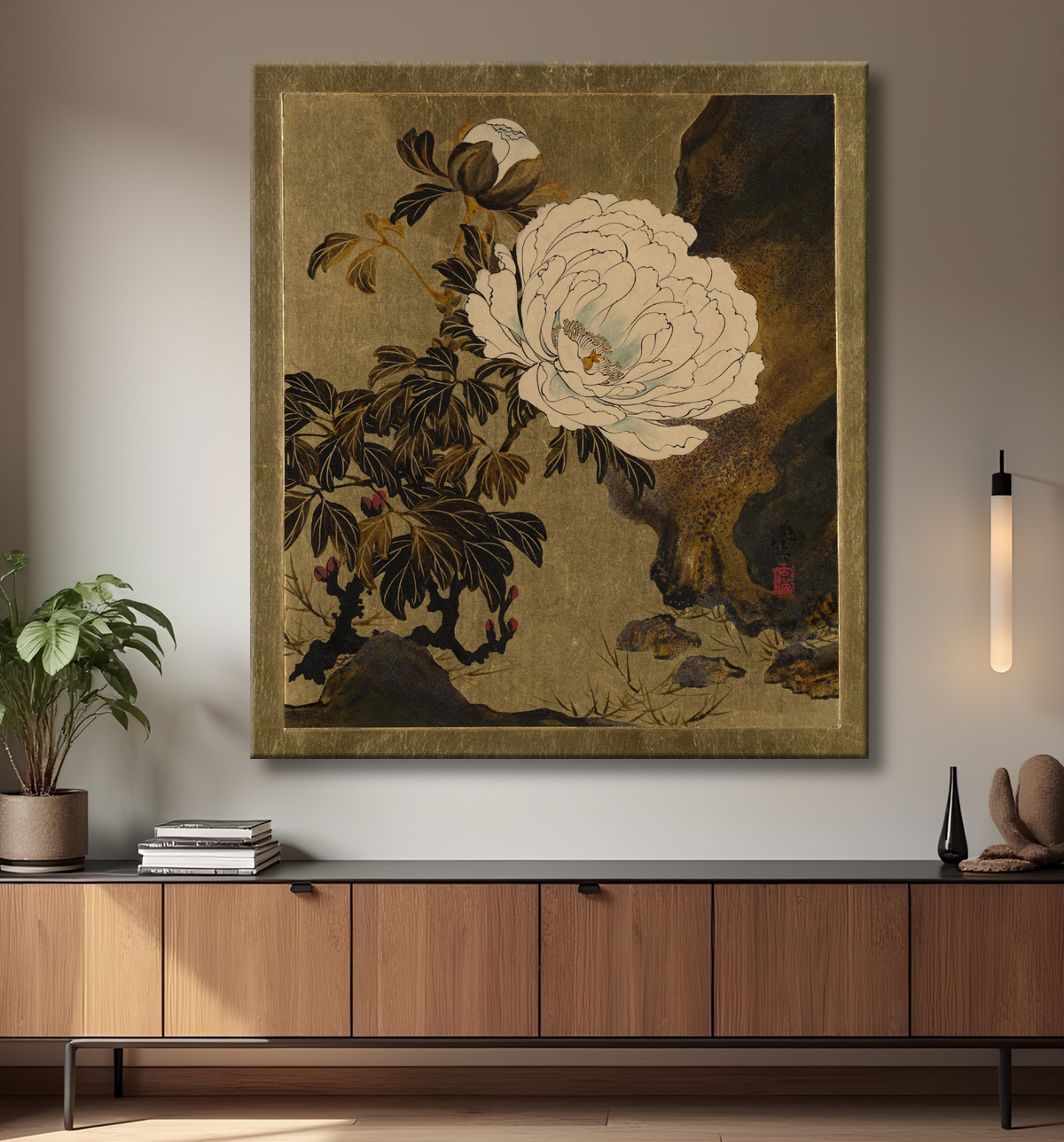 Reproduction Peintures à la laque de divers sujets : Pivoines de Shibata Zeshin avec decor