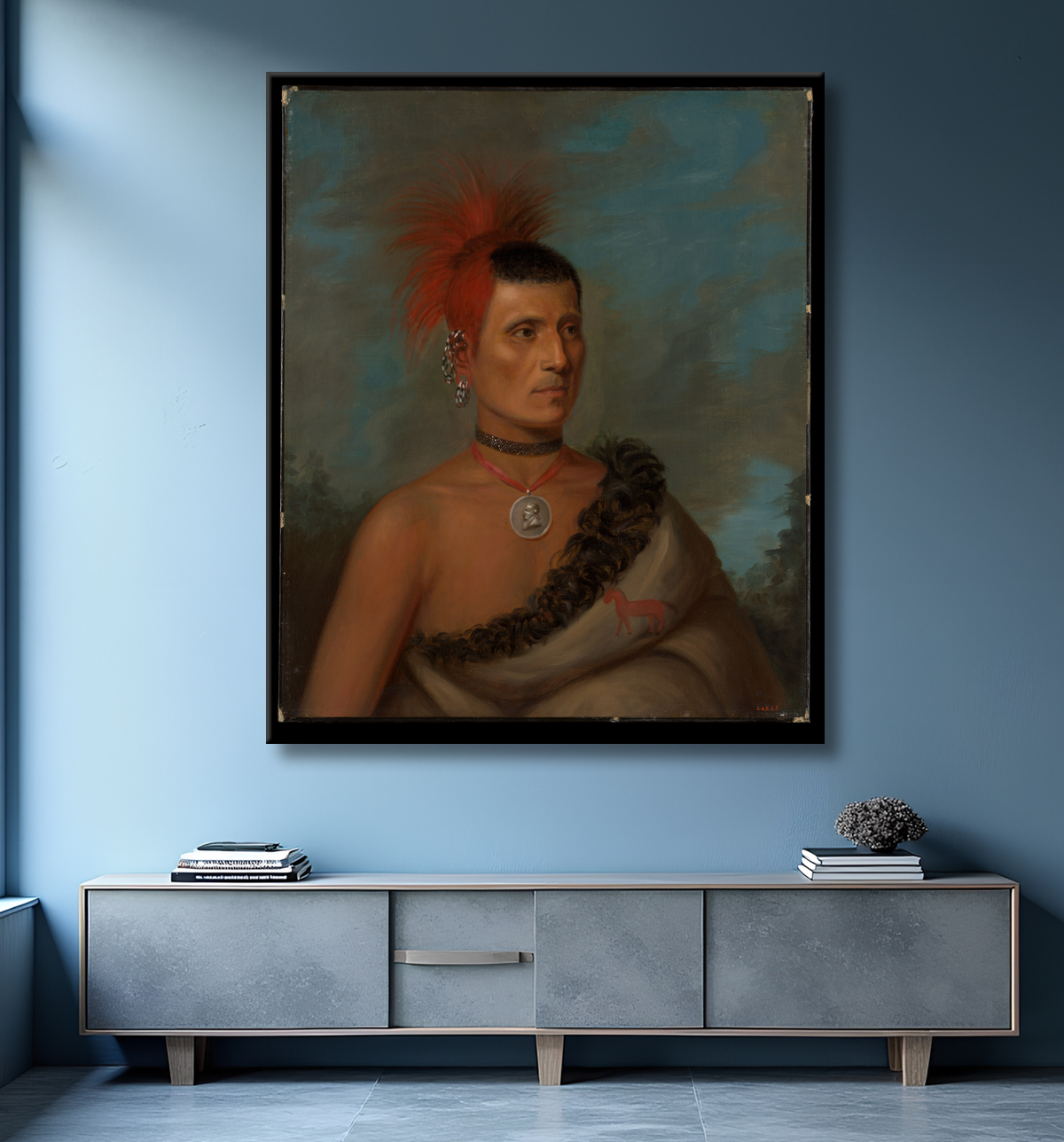 Reproduction Pes-Ke-Le-Cha-Co de Henry Inman avec decor
