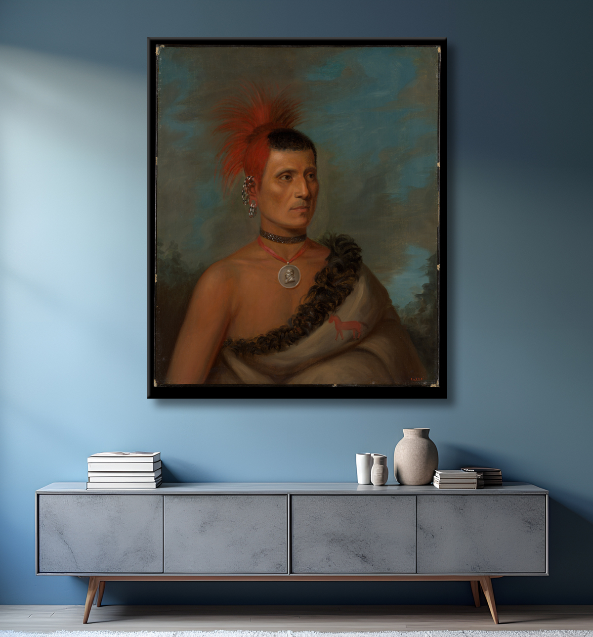 Reproduction Pes-Ke-Le-Cha-Co de Henry Inman avec decor