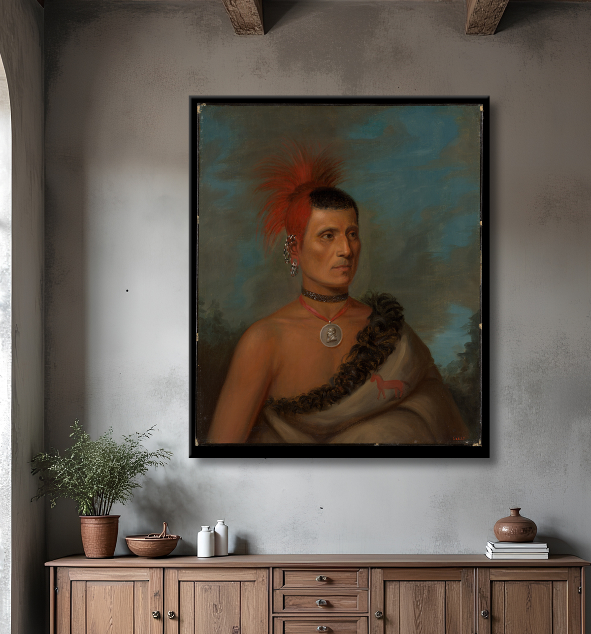 Reproduction Pes-Ke-Le-Cha-Co de Henry Inman avec decor