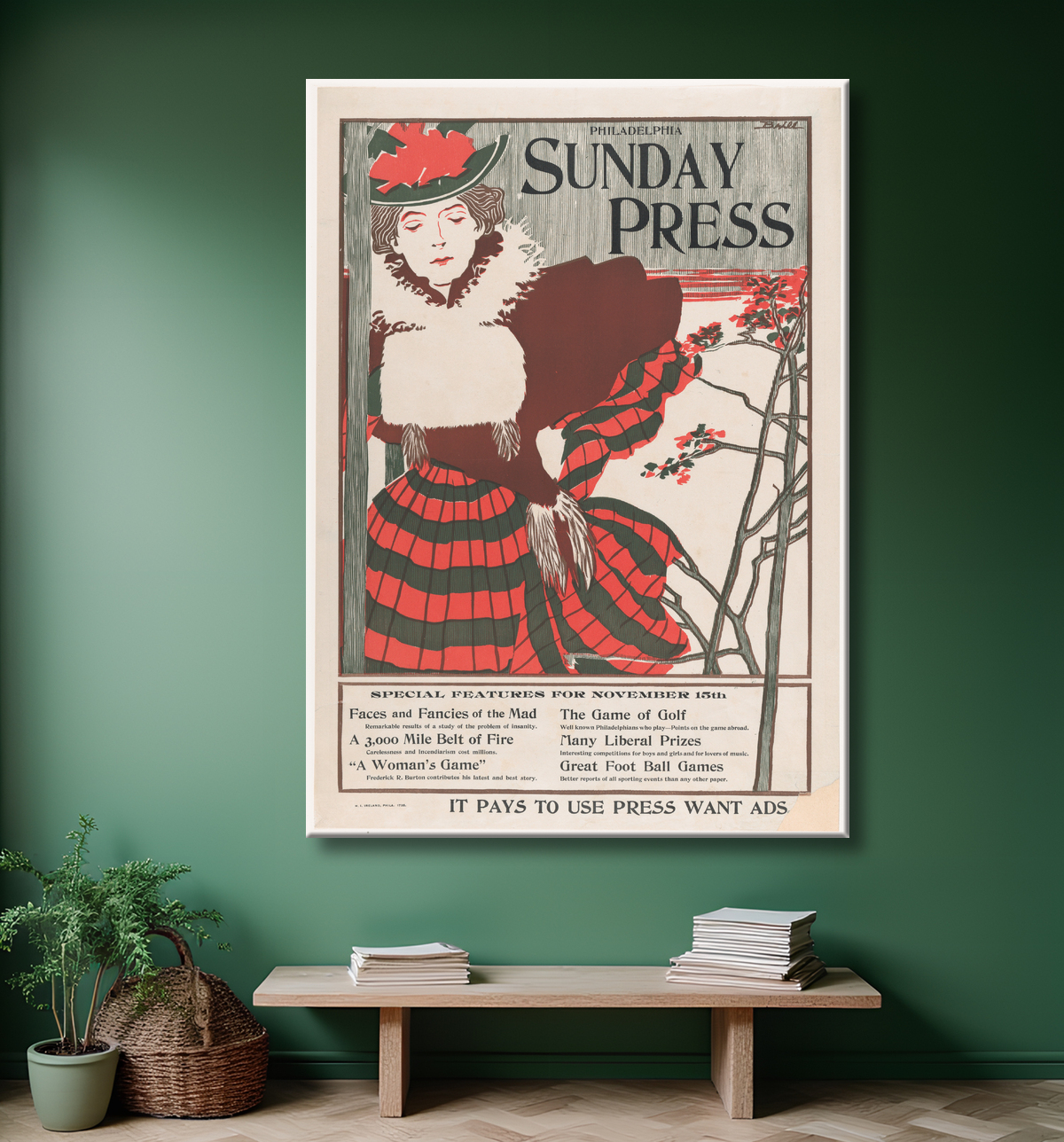 Reproduction Philadelphia Sunday Press : 15 novembre de George Reiter Brill avec decor