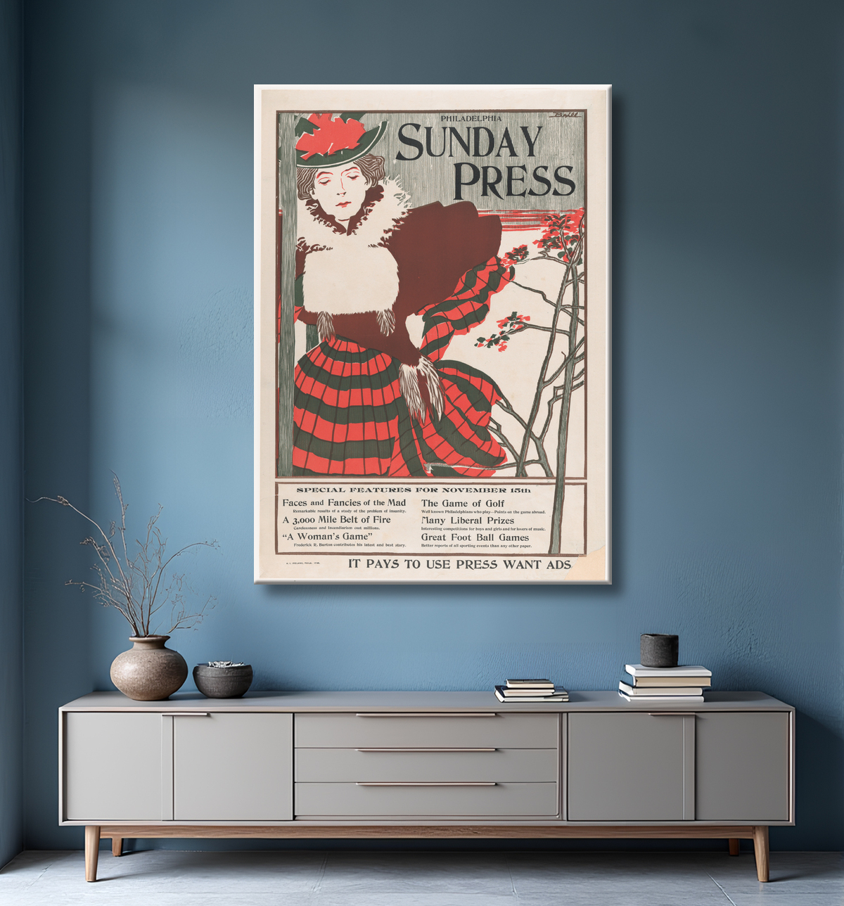 Reproduction Philadelphia Sunday Press : 15 novembre de George Reiter Brill avec decor
