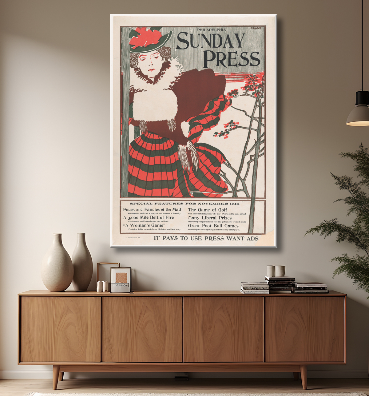 Reproduction Philadelphia Sunday Press : 15 novembre de George Reiter Brill avec decor
