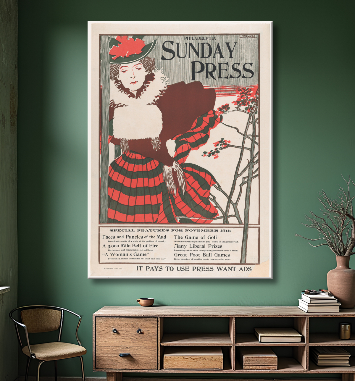 Reproduction Philadelphia Sunday Press : 15 novembre de George Reiter Brill avec decor