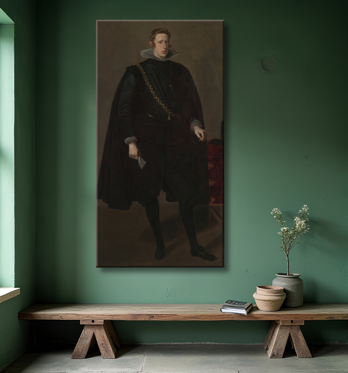 Reproduction Philippe IV (1605-1665), roi d'Espagne de Velázquez (Diego Rodríguez de Silva y Velázquez) avec decor