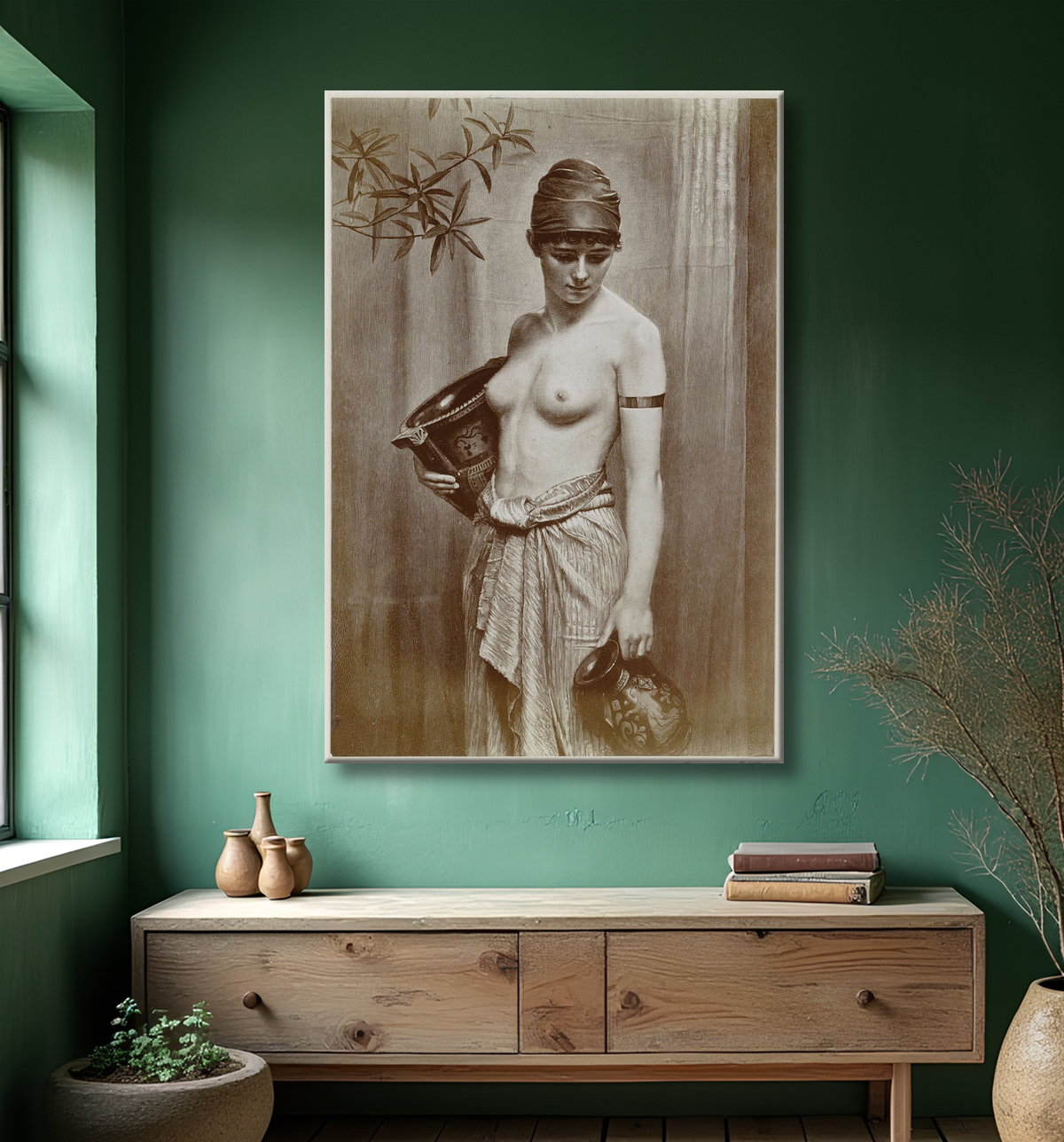 Reproduction Photo reproduction d'une gravure sur bois d'après le tableau Wasserträgerin de Max Nonnenbruch de Neue Photographische Gesellschaft avec decor