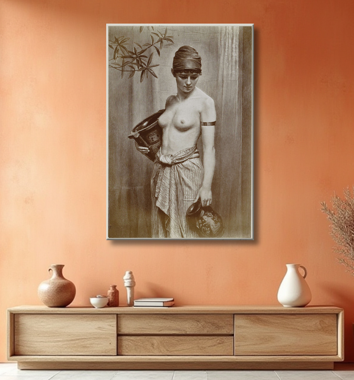 Reproduction Photo reproduction d'une gravure sur bois d'après le tableau Wasserträgerin de Max Nonnenbruch de Neue Photographische Gesellschaft avec decor