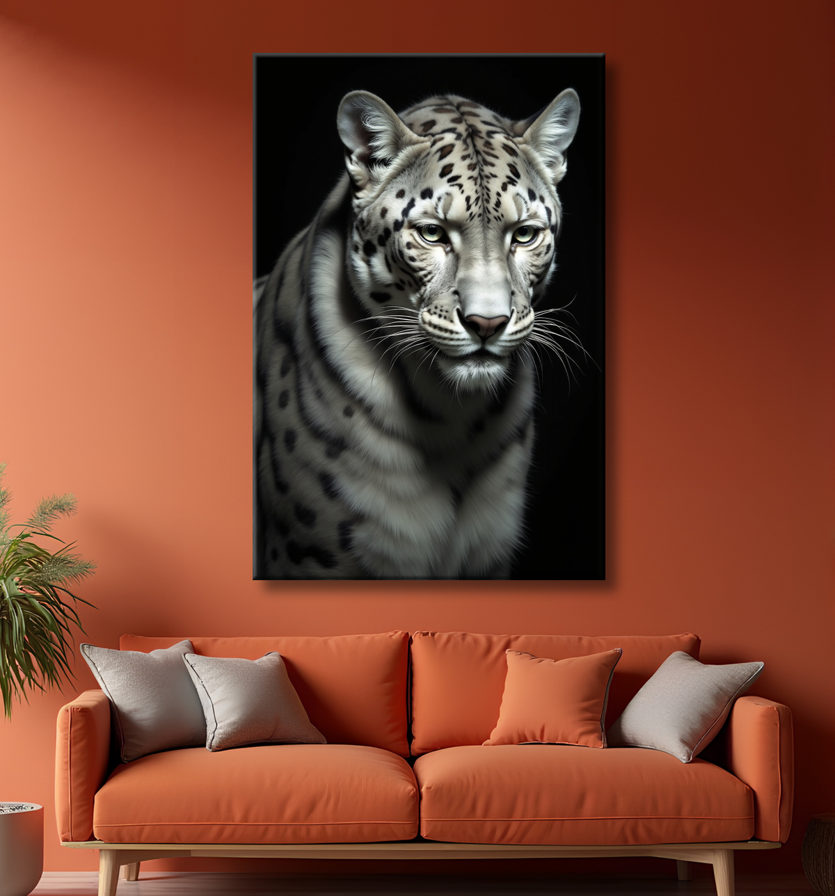 Tableau léopard - Portrait studio sur fond noir avec decor