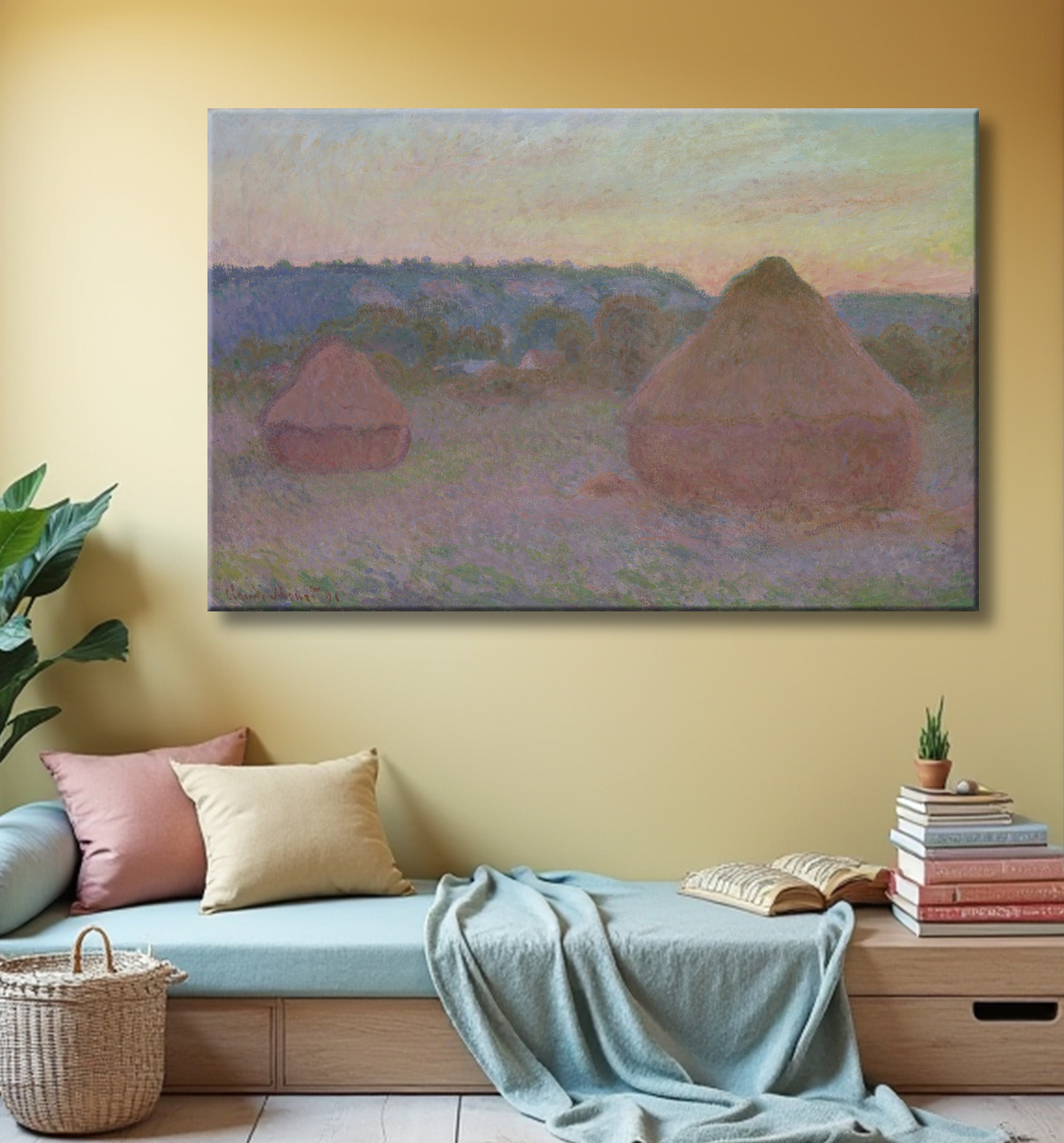 Reproduction Piles de blé (fin de journée, automne) de Claude Monet avec decor