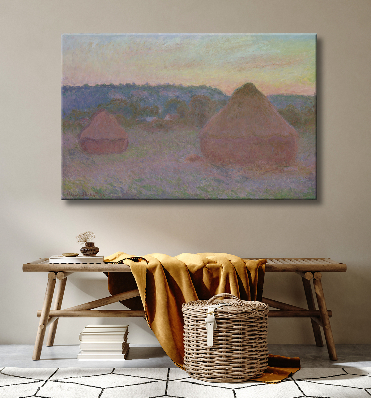 Reproduction Piles de blé (fin de journée, automne) de Claude Monet avec decor