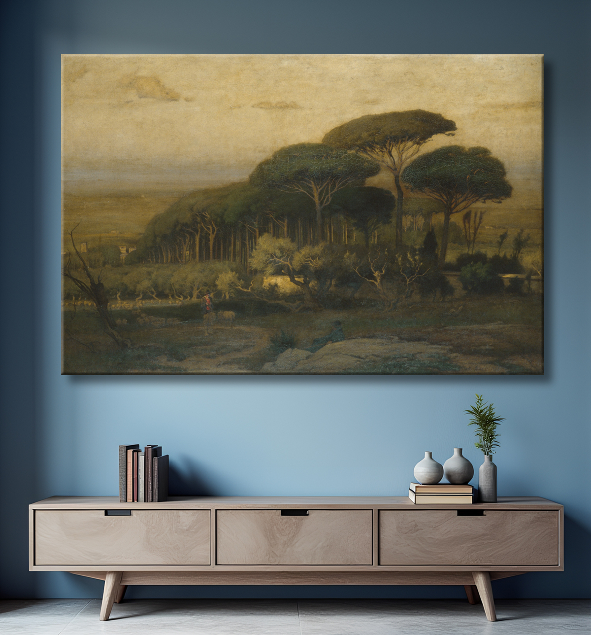 Reproduction Pinède de la Villa Barberini de George Inness avec decor