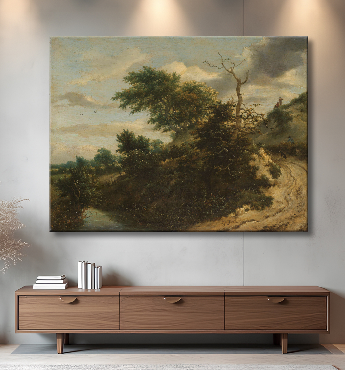 Reproduction Piste de sable dans les dunes de Jacob Isaacksz van Ruisdael avec decor