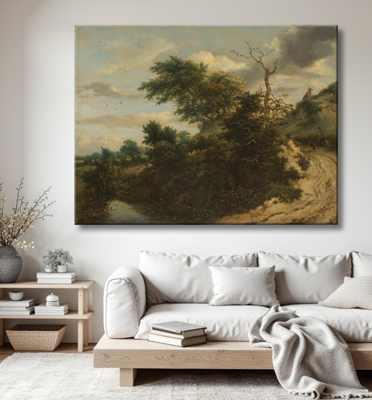 Reproduction Piste de sable dans les dunes de Jacob Isaacksz van Ruisdael avec decor