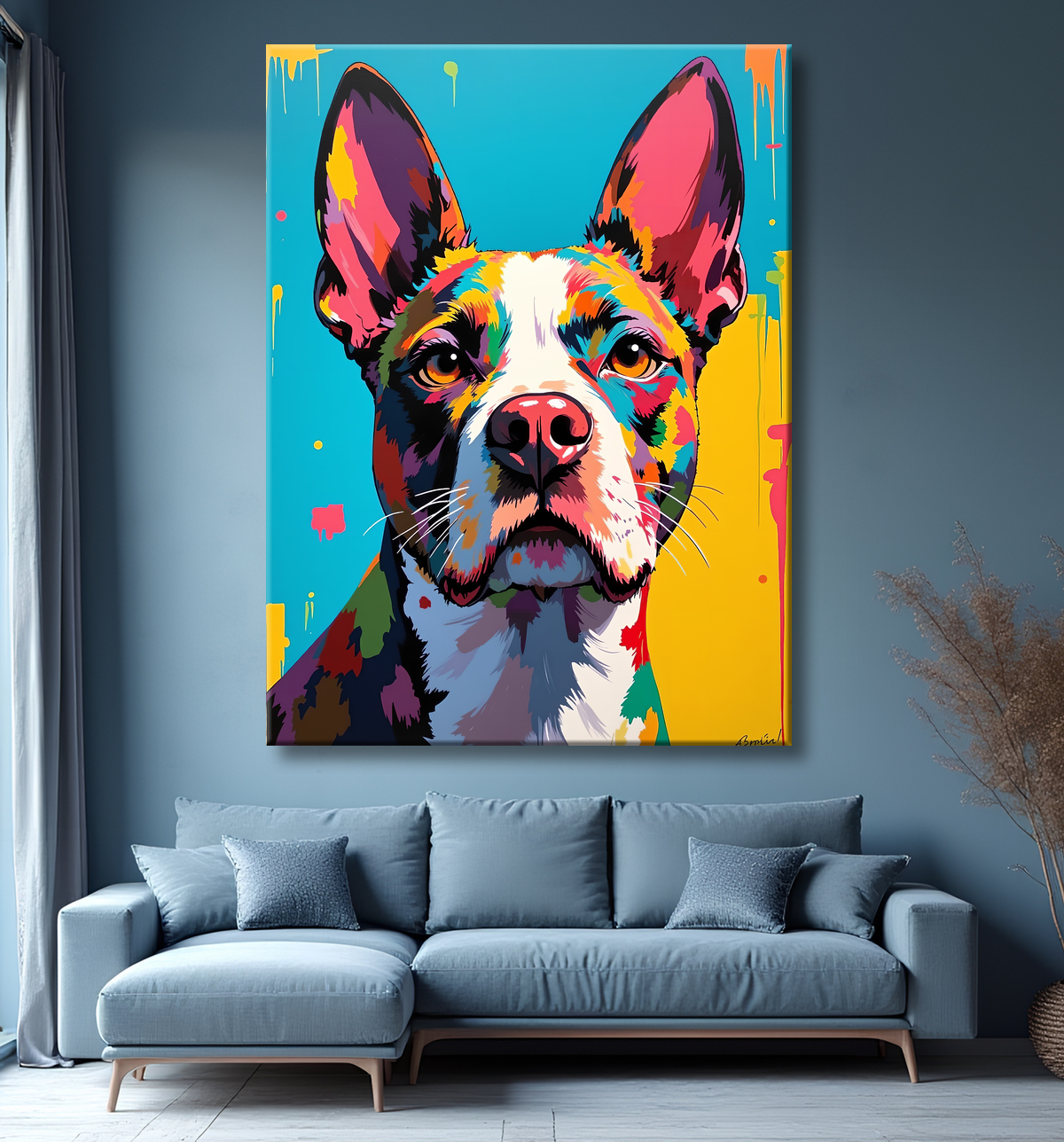 Tableau pitbull pop art - Couleurs vives et puissance expressive avec decor