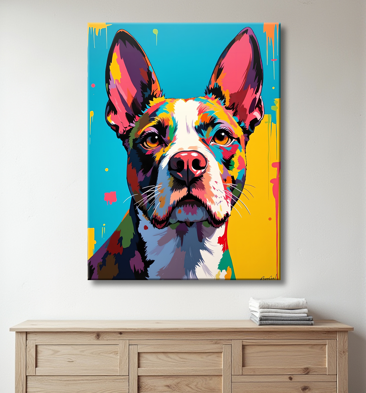 Tableau pitbull pop art - Couleurs vives et puissance expressive avec decor