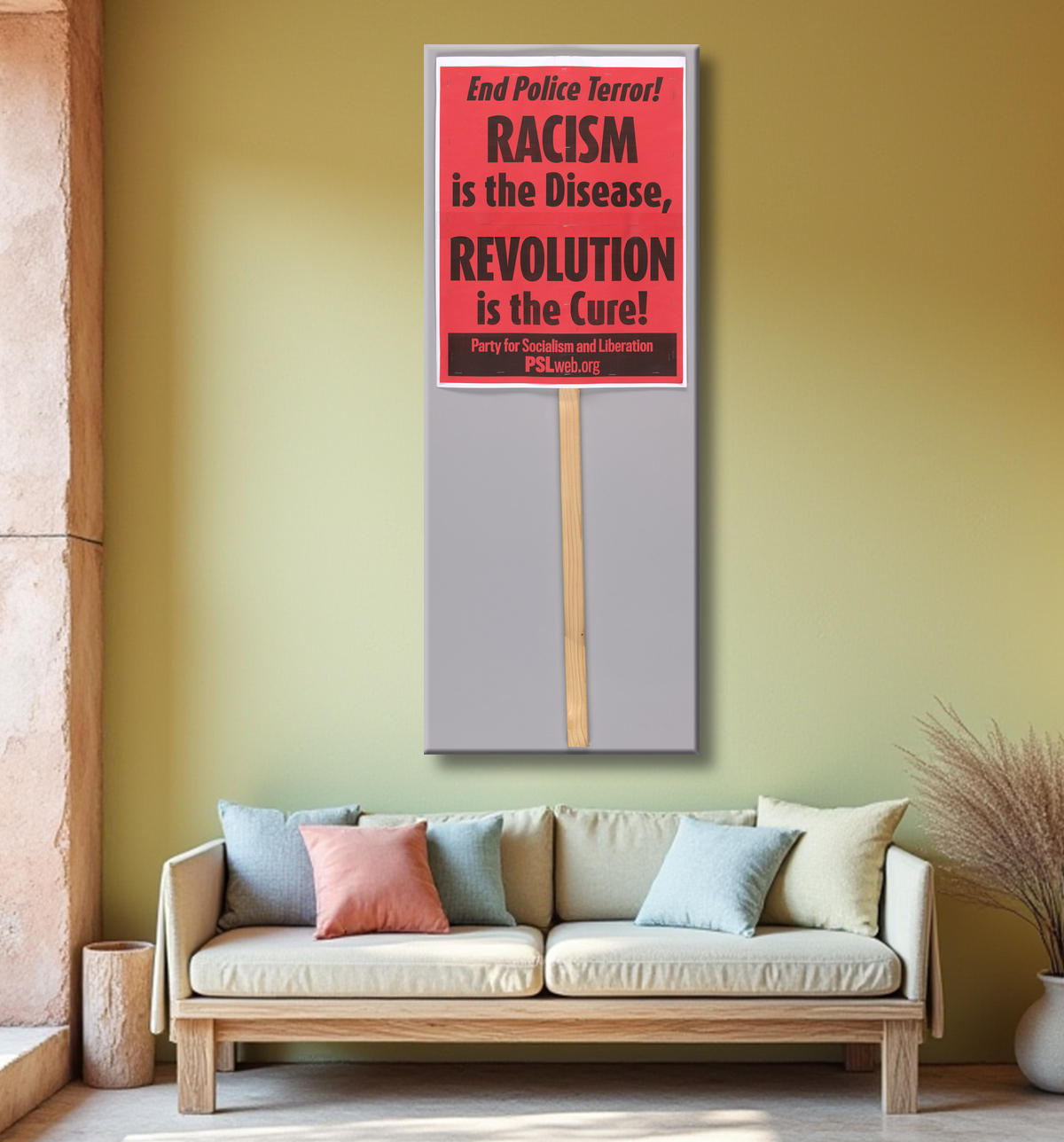 Reproduction Placard appelant à la fin de la terreur policière utilisée lors des manifestations à Washington, DC de Party for Socialism and Liberation, American, founded 2004 avec decor