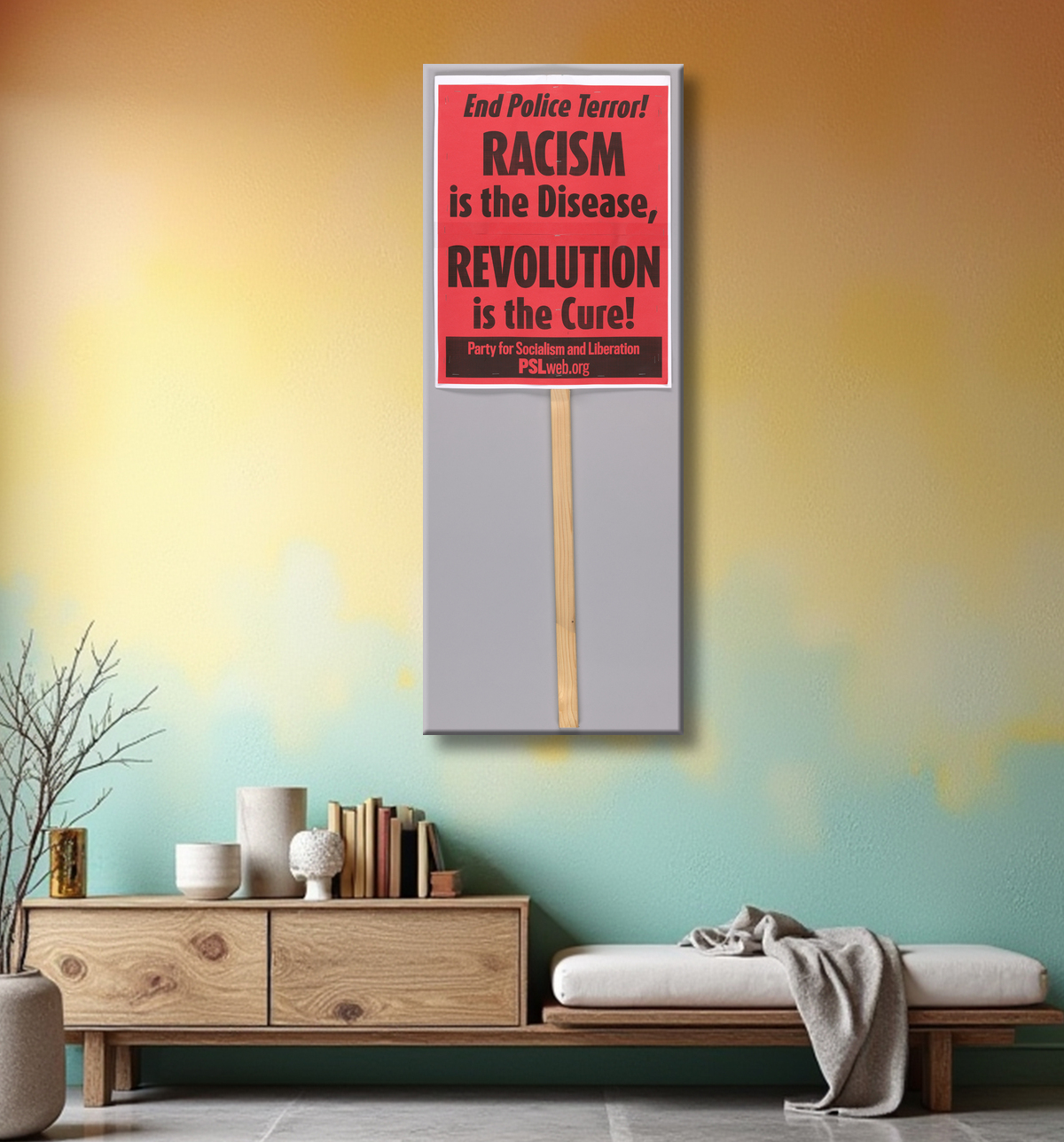Reproduction Placard appelant à la fin de la terreur policière utilisée lors des manifestations à Washington, DC de Party for Socialism and Liberation, American, founded 2004 avec decor
