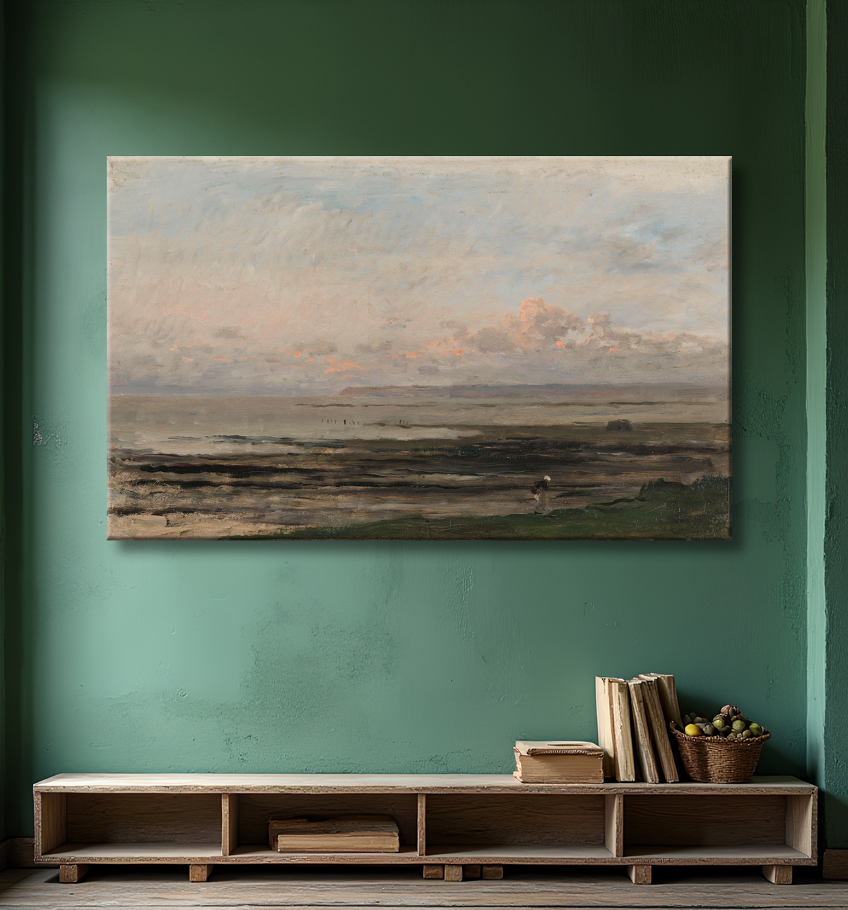 Reproduction Plage à marée descendante de Charles-François Daubigny avec decor