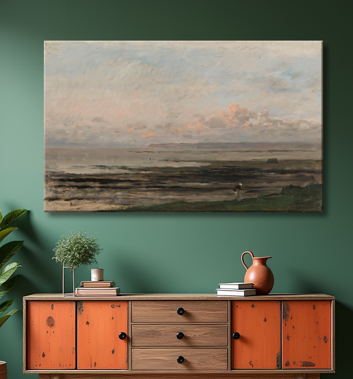 Reproduction Plage à marée descendante de Charles-François Daubigny avec decor