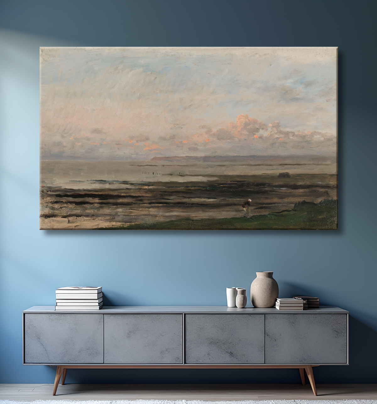 Reproduction Plage à marée descendante de Charles-François Daubigny avec decor