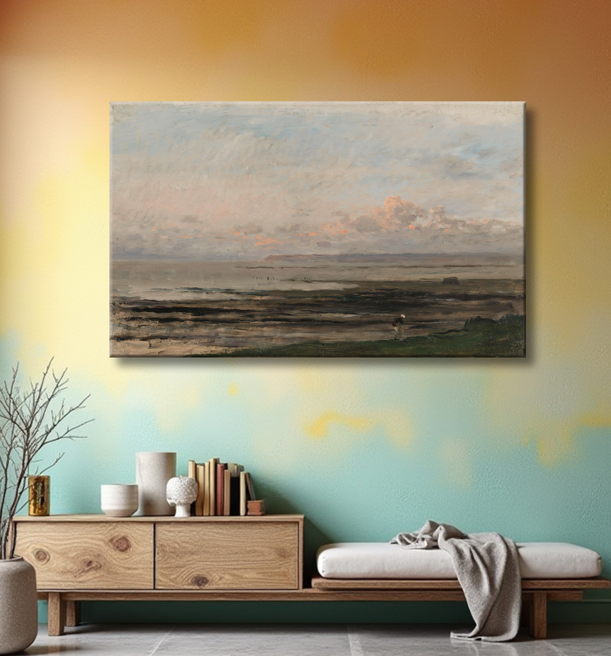 Reproduction Plage à marée descendante de Charles-François Daubigny avec decor