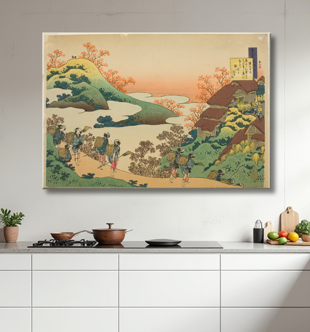 Reproduction Poème de Sarumaru Dayu, de la série "Cent poèmes expliqués par l'infirmière (Hyakunin isshu uba ga etoki)" de Katsushika Hokusai avec decor