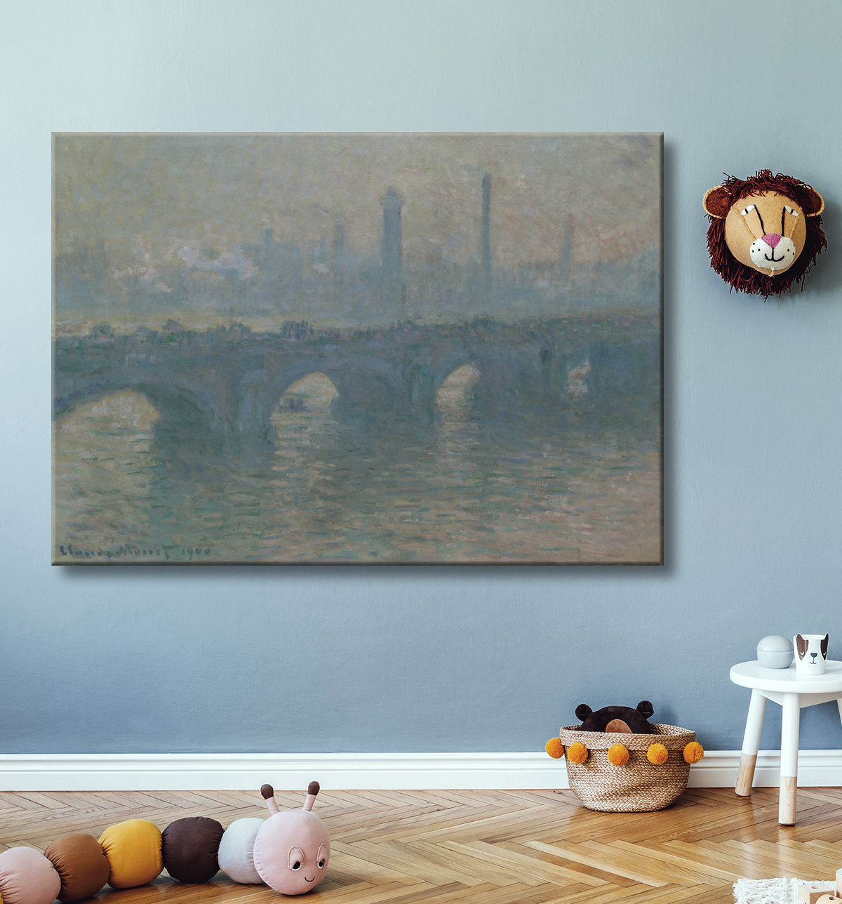 Reproduction Pont de Waterloo, temps gris de Claude Monet avec decor
