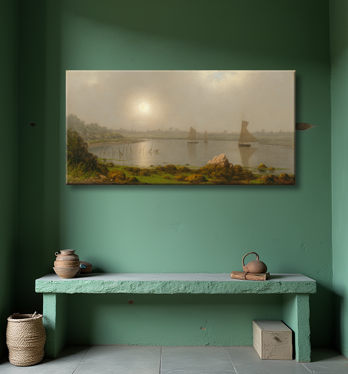 Reproduction Port de York, côte du Maine de Martin Johnson Heade avec decor